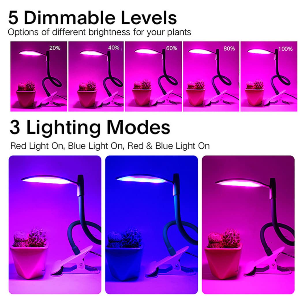 Luz de Crecimiento 5w LED Lámpara Bombillas Luces de Planta Espetro Interior Automático, 2 Cabezales, Luz para Plantas de 3 Modos 5 Niveles de Brillo, para Jardinería Bonsai de Interior