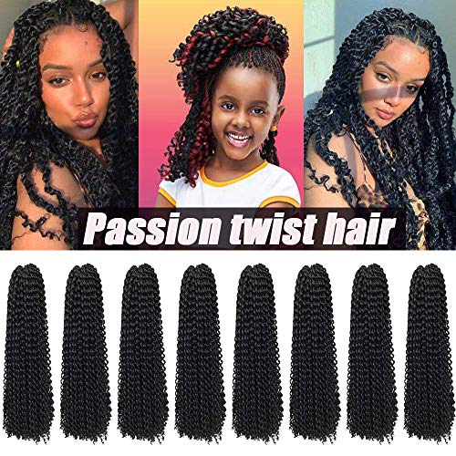 8 Packs Passion Twist Hair 22 Inch Water Wave Crochet Hair for Black Women, Premium Passion Twist Crochet Hair Braids Fluffy Spring Twist hair Long Bohemian Braiding Hair Extensions (1B)