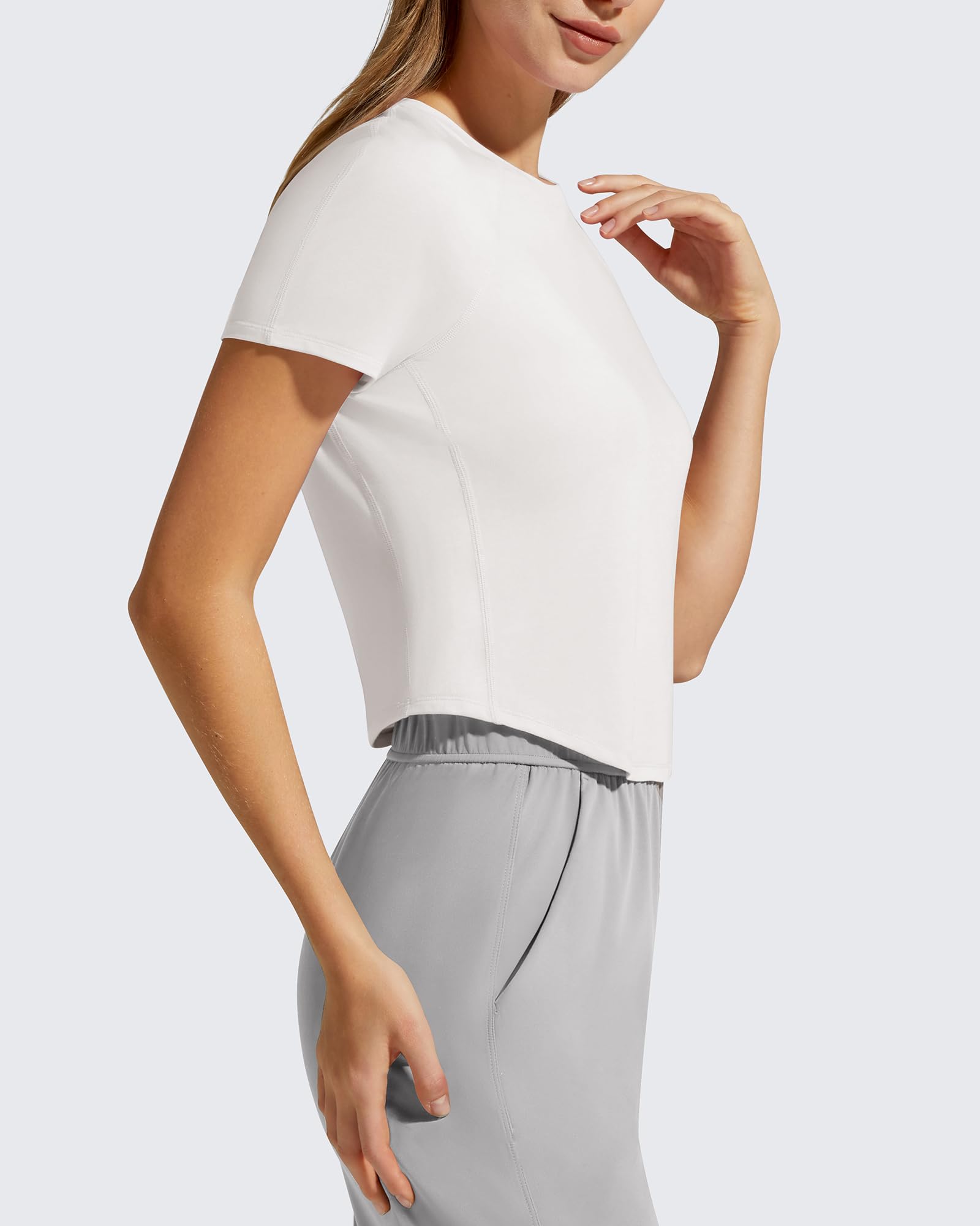 G4Free Soft Lyocell Workout Tops Women's Short Sleeve Cropped T-Shirt Relaxed Fit Crewneck Casual Tees Athletic Running - 4