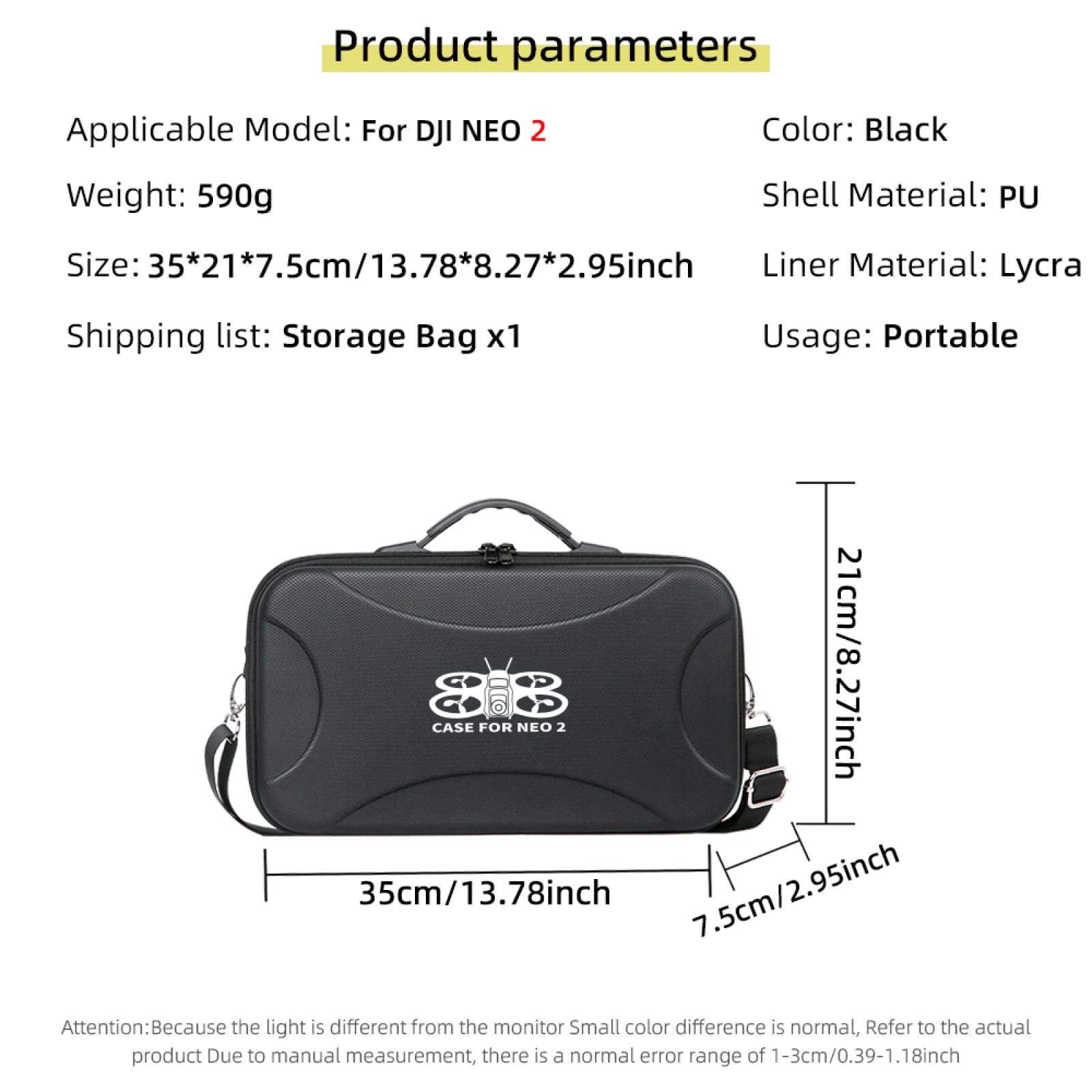 Genérico Bolsa de Transporte Accesorios para dji Neo 2, Bolsa de Viaje portátil con Carcasa rígida y Funda Protectora a Prueba de Golpes el dron para dji Neo 2 y el Control Remoto RC-2. (con patrón)