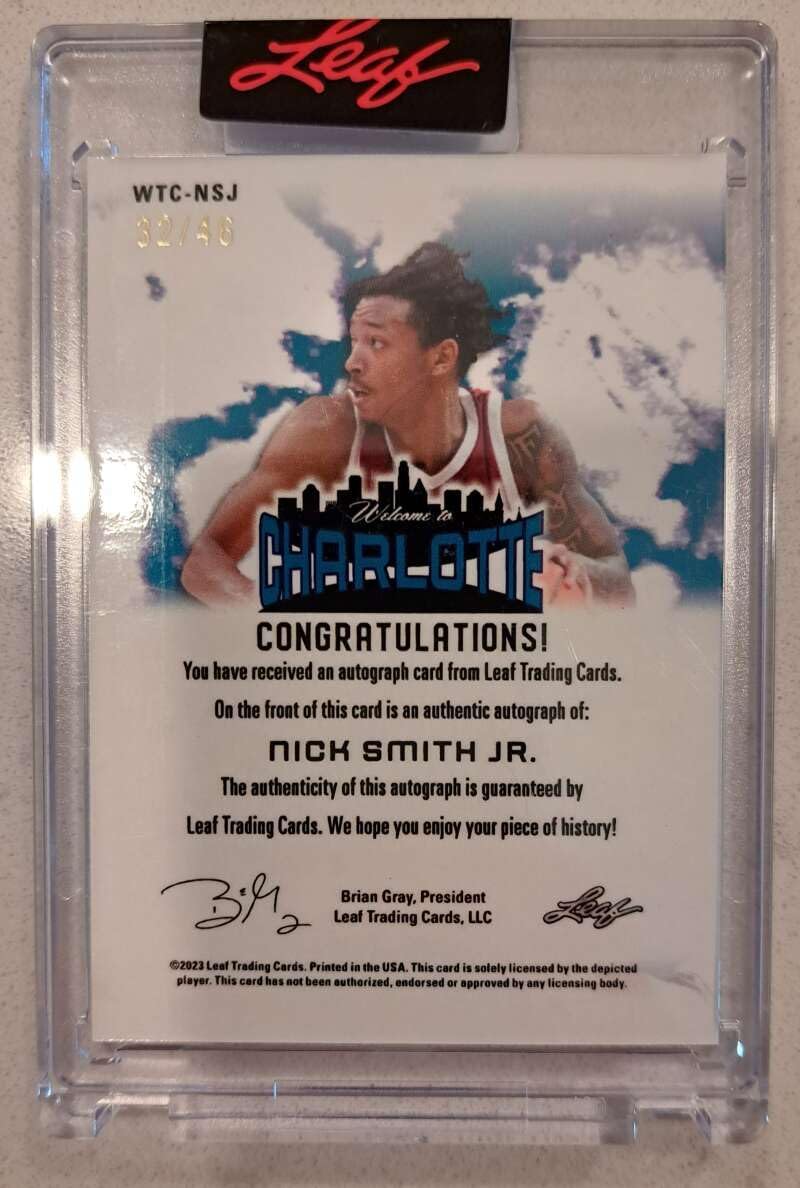 NICK SMITH Jr RC AUTO SP 2023 Leaf ROOKIE Welcome To 32/46 Autograph #NSJ Hornets MT-MT+ NBA Basketball