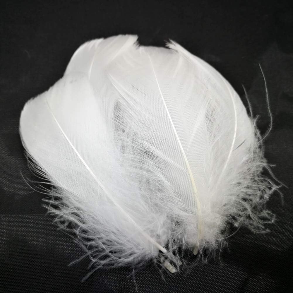 100pcs Tiny Assorted Colorful Goose Feather Fluffy Feathers for Crafts Dream Catcher Wedding Home Party Decorations Earrings Making (White 2-3Inch)