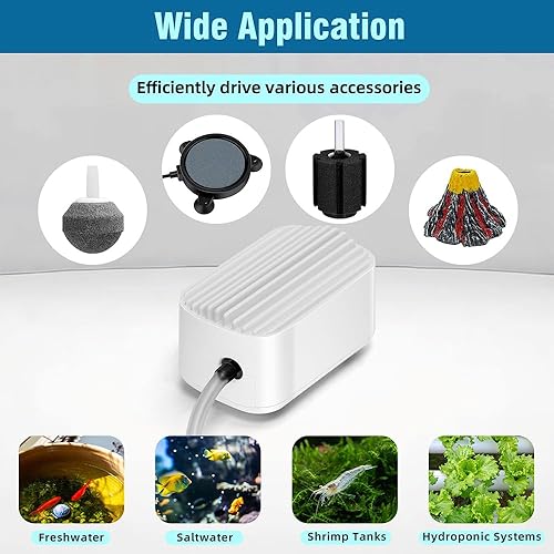 Miniatura 5 de Bomba de aire silenciosa para acuario de 3 W, bomba aireadora de oxígeno para tanque de peces con aire de piedra de aire, válvula de retención para
