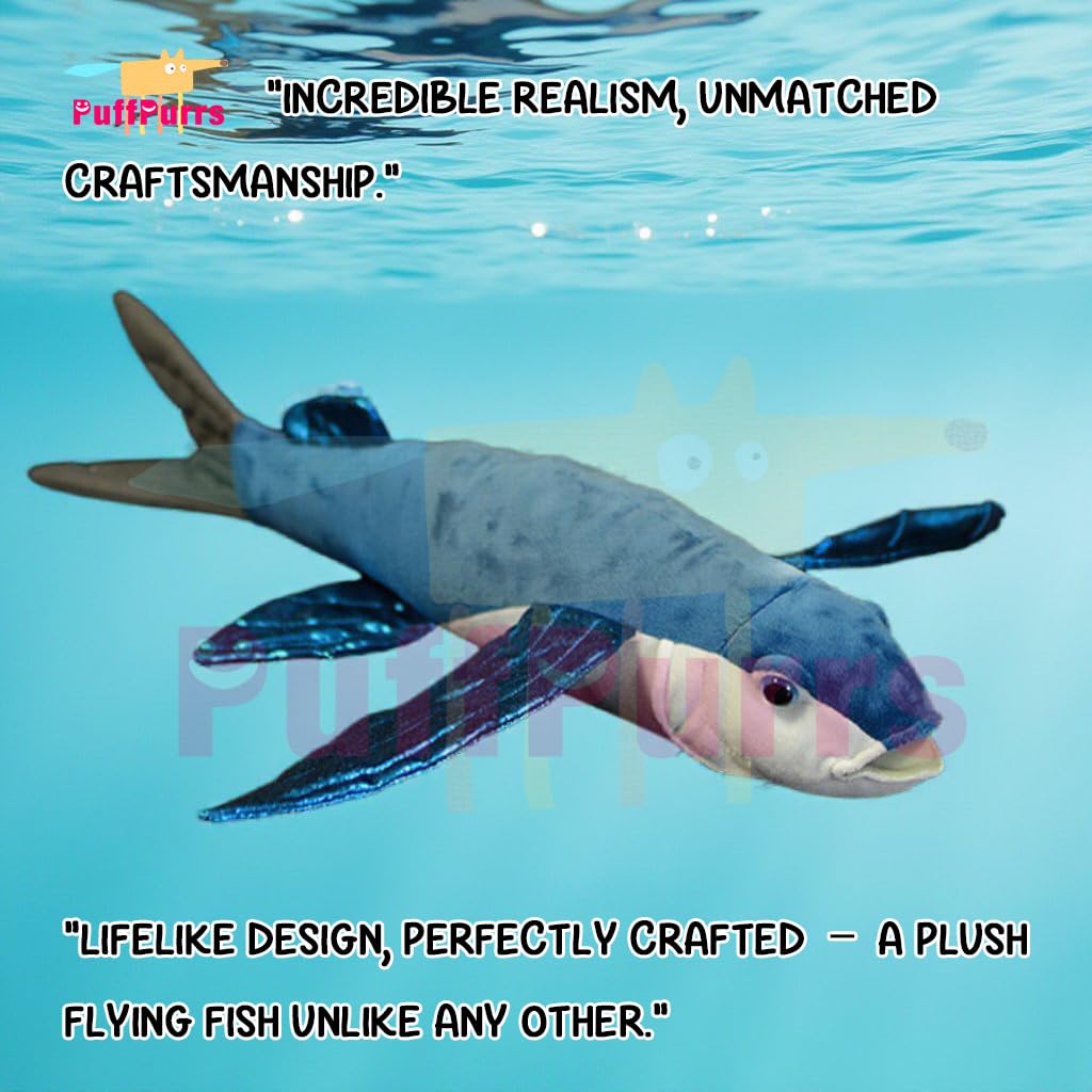 PuffPurrs Realistic Flying Fish Stuffed Animals, Simulation 18.5" Blue Lifelike Flying Fish Plush Toy - Image 2