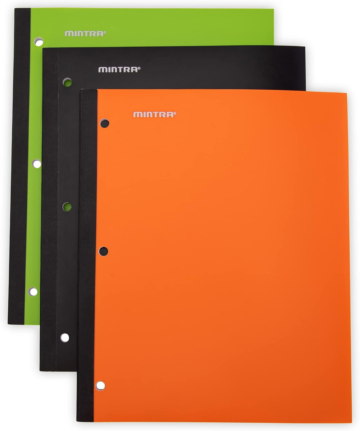 Mintra Bound Notebook 3pk - 80 Sheets - College Ruled (Black, Orange, Green)