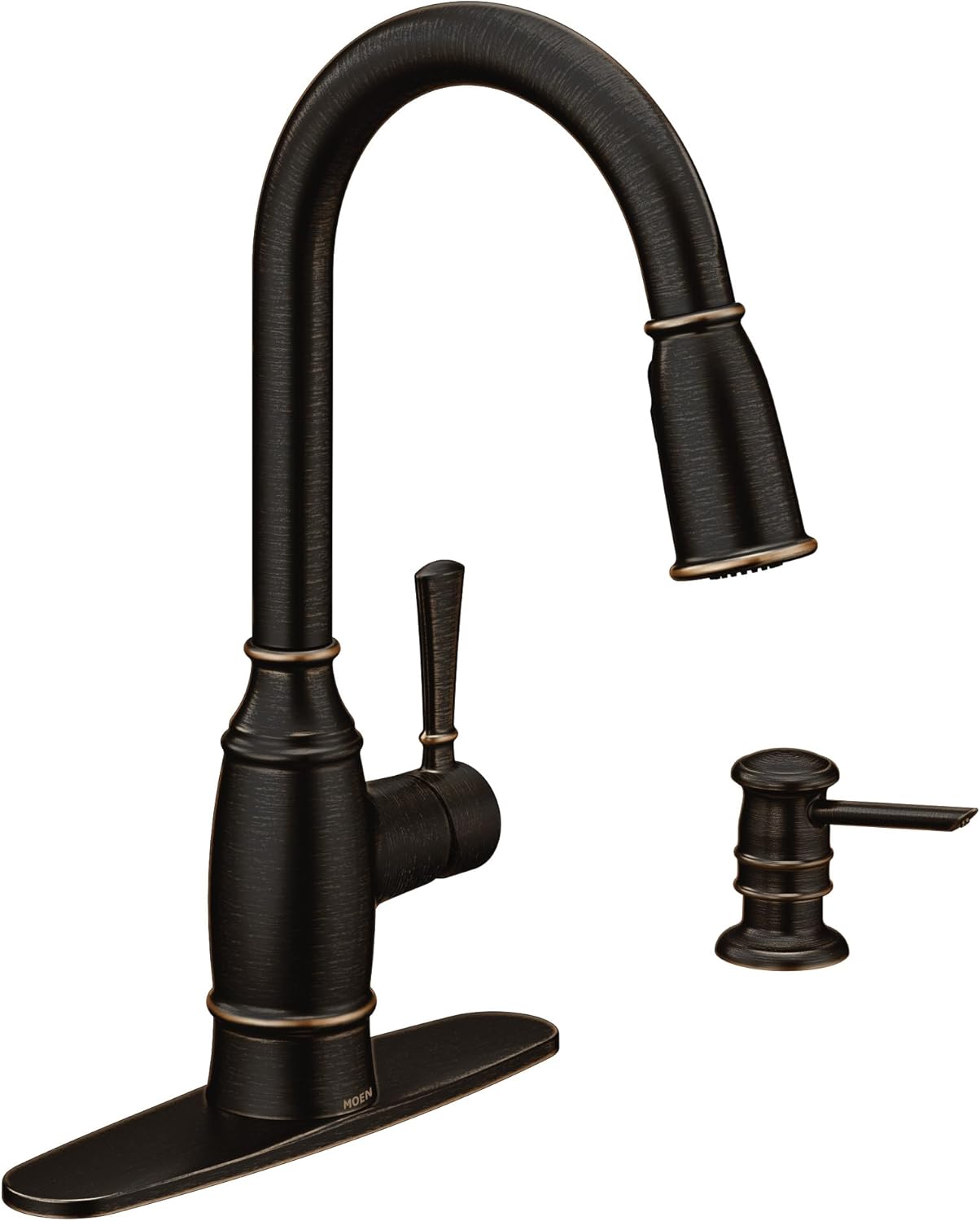Moen Noell Mediterranean Bronze Pull-Down Kitchen Faucet with Soap Dispenser