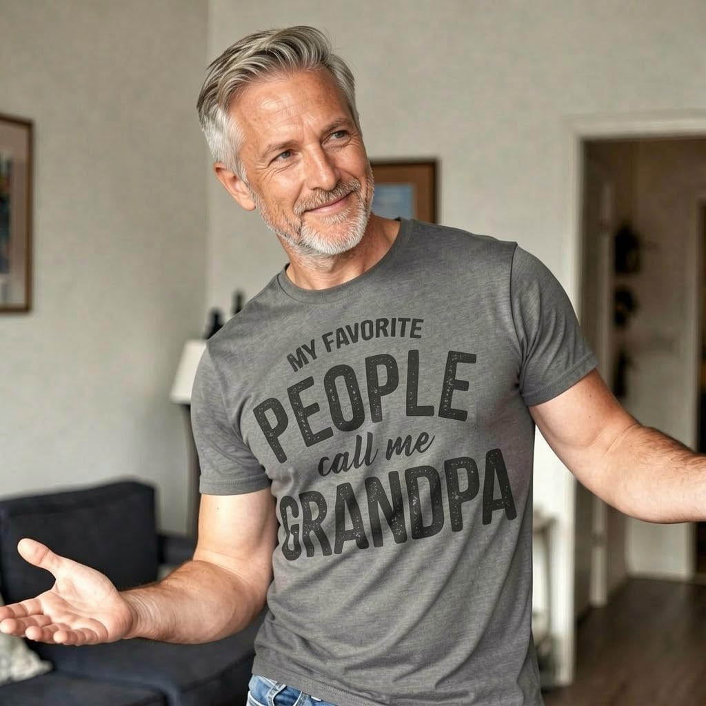 Mens My Favorite People Call Me Grandpa Tee | Funny T Shirts, Dad Joke Apparel for Men, Cool Grandpa Short Sleeve, Soft Cotton Blend, Novelty Tees for Guys