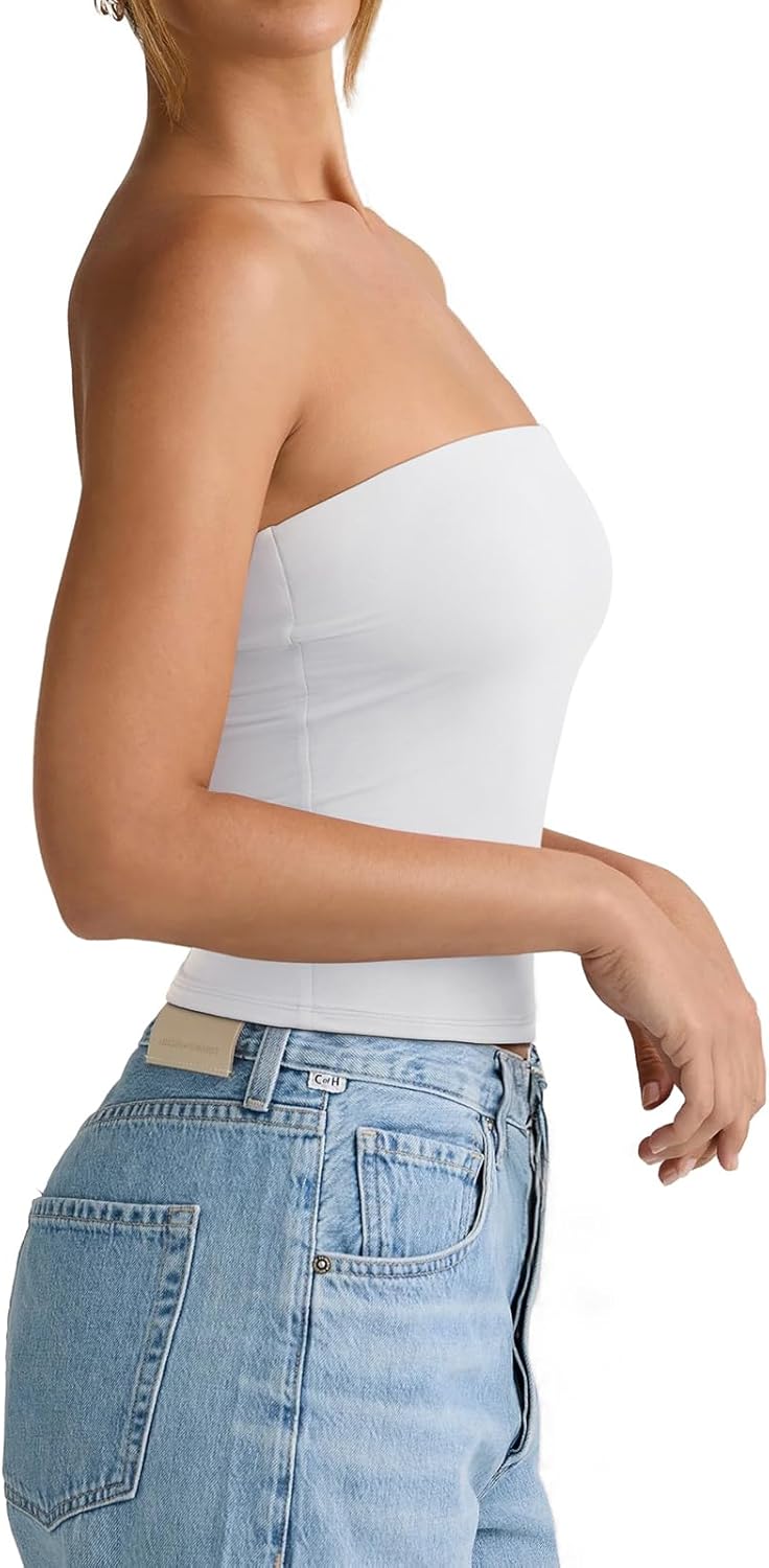 PINKMSTYLE Padded Tube Top with Bulit in Bra Strapless Bandeau Tops Double Lined Cute Going Out Tank Tops for Womens - Image 5