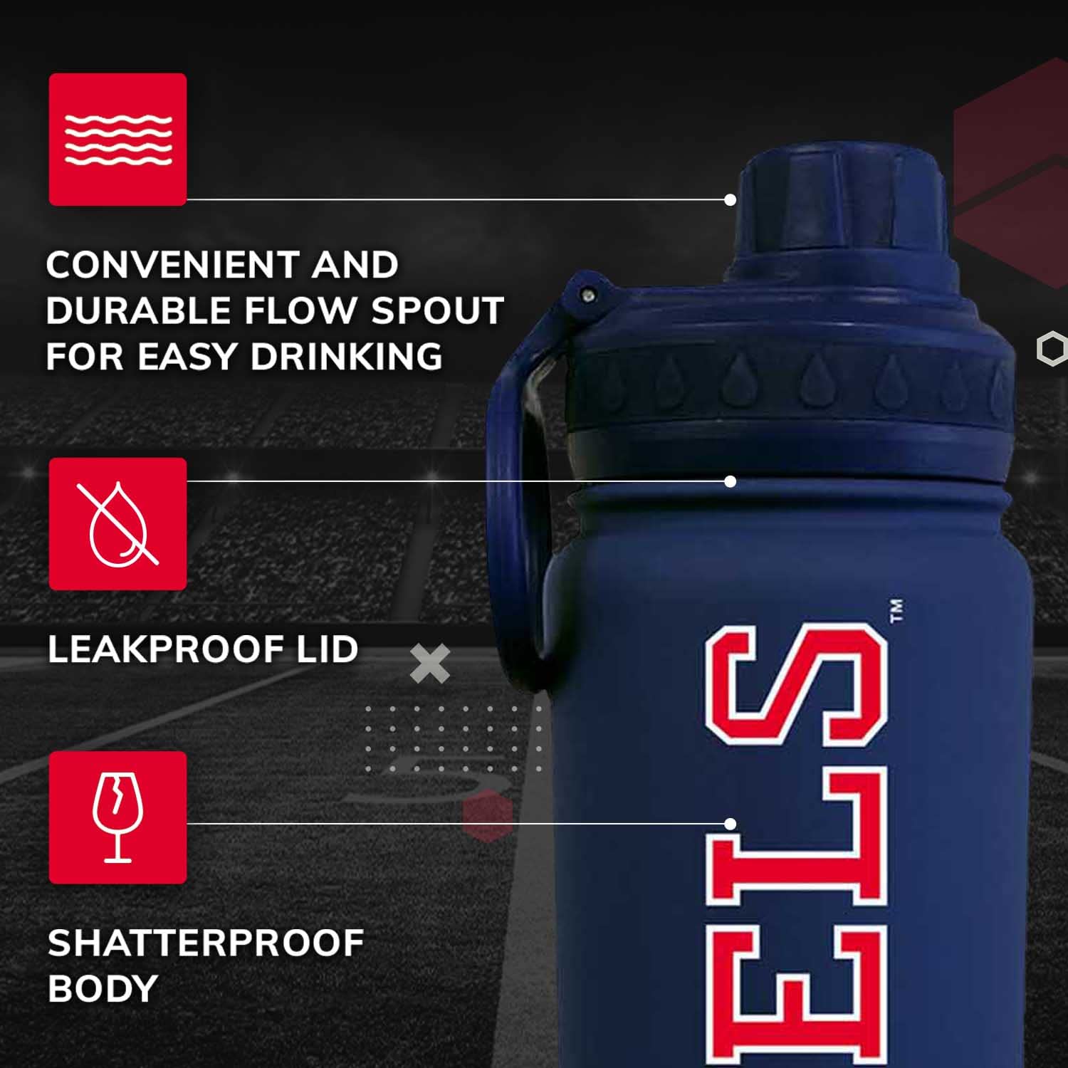 Campus Colors NCAA Edelstahl-Wasserflasche – Drehverschluss – 680 ml – Trageclip – hält Ihre Getränke stundenlang heiß oder kalt (Ole Miss Rebels – Königsblau)