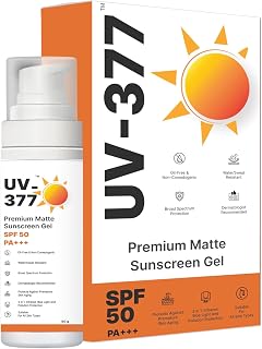 UV-377 Premium Matte Sunscreen Gel SPF 50 PA+++ 3-in-1 Protection 50g Price In India