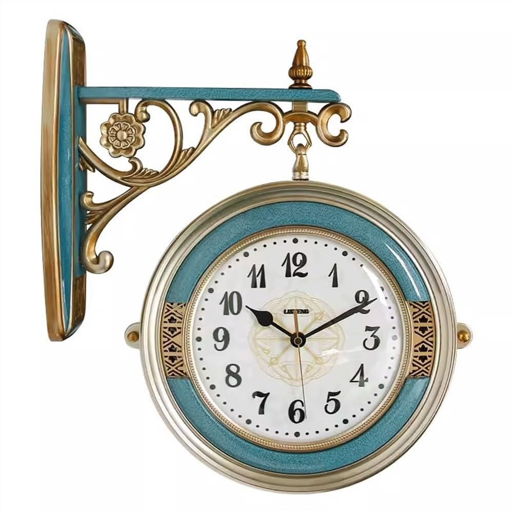 Aioneer Wall Clock Blue Double-Sided Wall Clock, Fashionable Home Silent, Simple Quartz, Suitable For Living Rooms, Entrances, Hotels