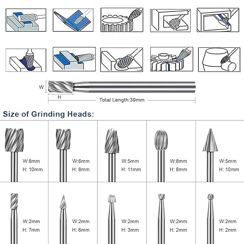 Miniatura 6 de Wood Carving Bits Engraving Router Bit, 20pcs HSS Different Rotary Burr Set with 1/8"(3mm) Shank for Rotary Tools for DIY Woodworking, Carving