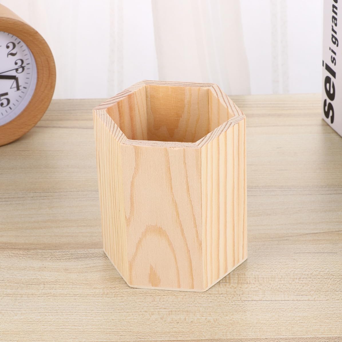 COHEALI 8 Piezas Portalápices Multiusos de Madera Beige Diseño Hexagonal, Resistente al Desgaste y Alto para Oficina y Proyectos de Manualidades