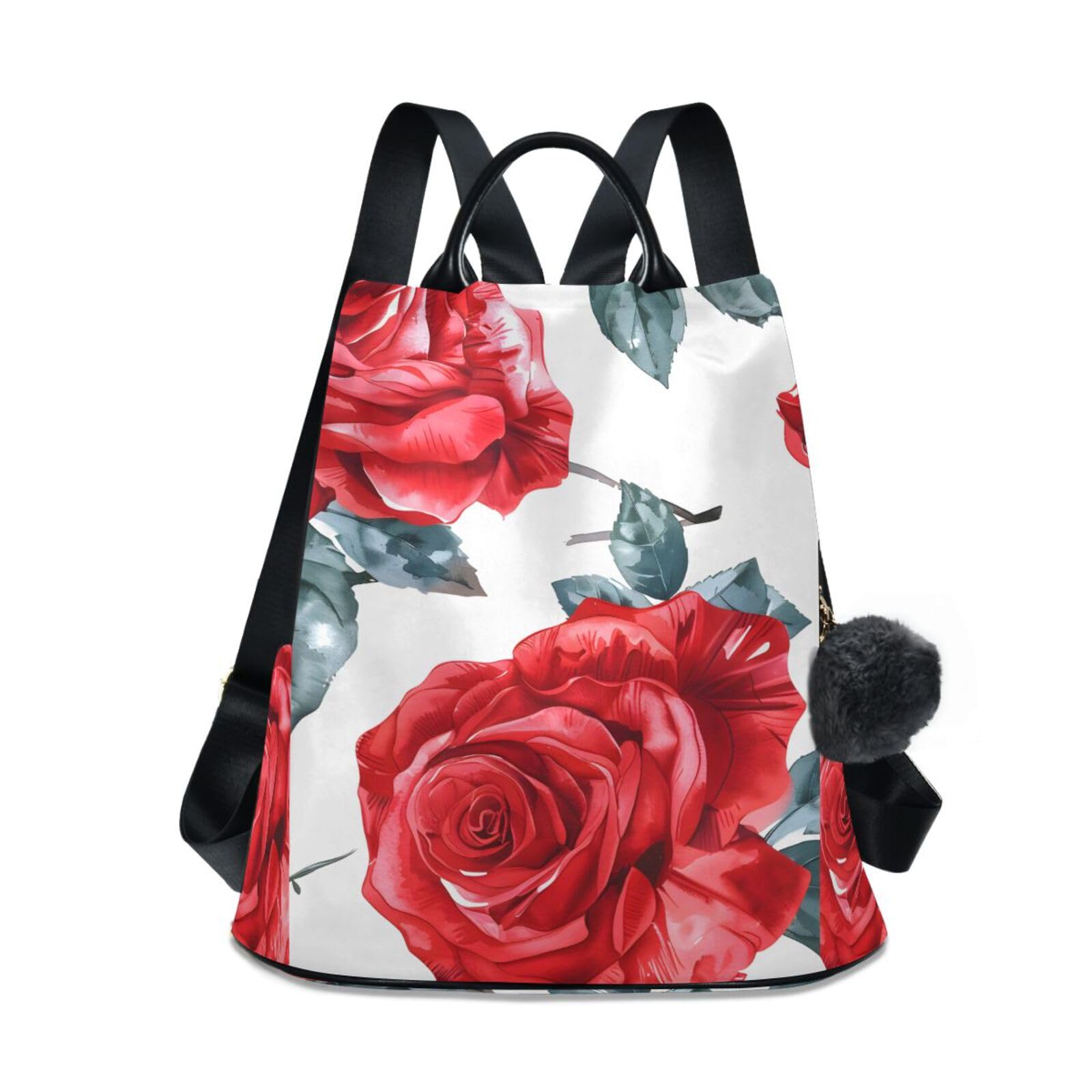 Valentines Red Roses Backpack for Women Anti Theft Large Fashion Travel Shoulder Bag Purse Rucksack Lightweight
