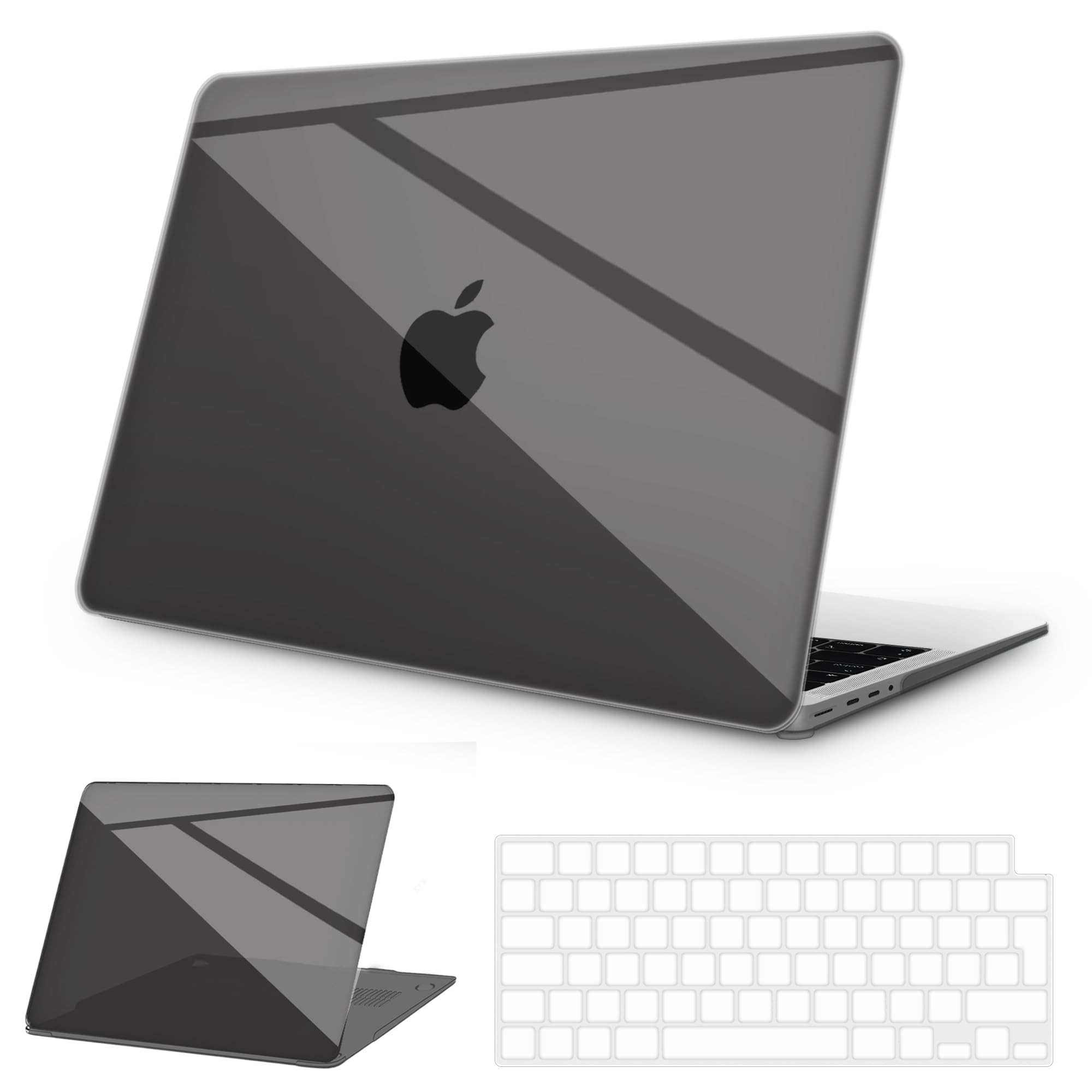 NPUOLS Custodia per 2024-2021 MacBook Pro 14 Pollici M4 M3 M2 M1 Pro Max A3112 A3401 A3185 A2918 A2992 A2779 A2442, 14,2" Anti-ingiallimento Rigide Cover e Sottile UE Tastiera Cover, Nero Cristallo