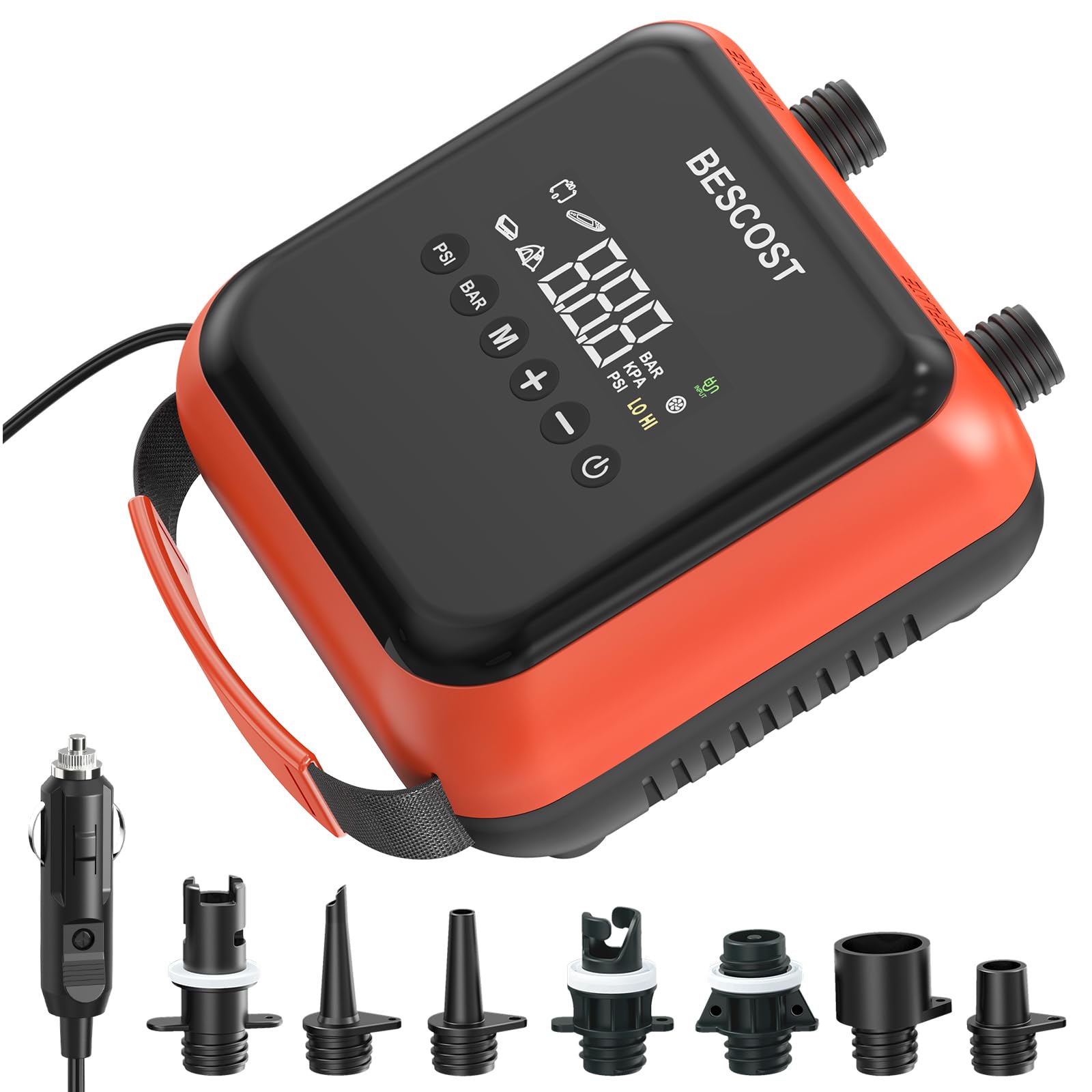 BESCOST 20PSI Paddle Board Electric Pump, 12V Dual Stage SUP Pump & Deflator, 300L/min Auto-Off for Inflatable Kayaks, Boats, Tents and Stand Up Paddle Boards