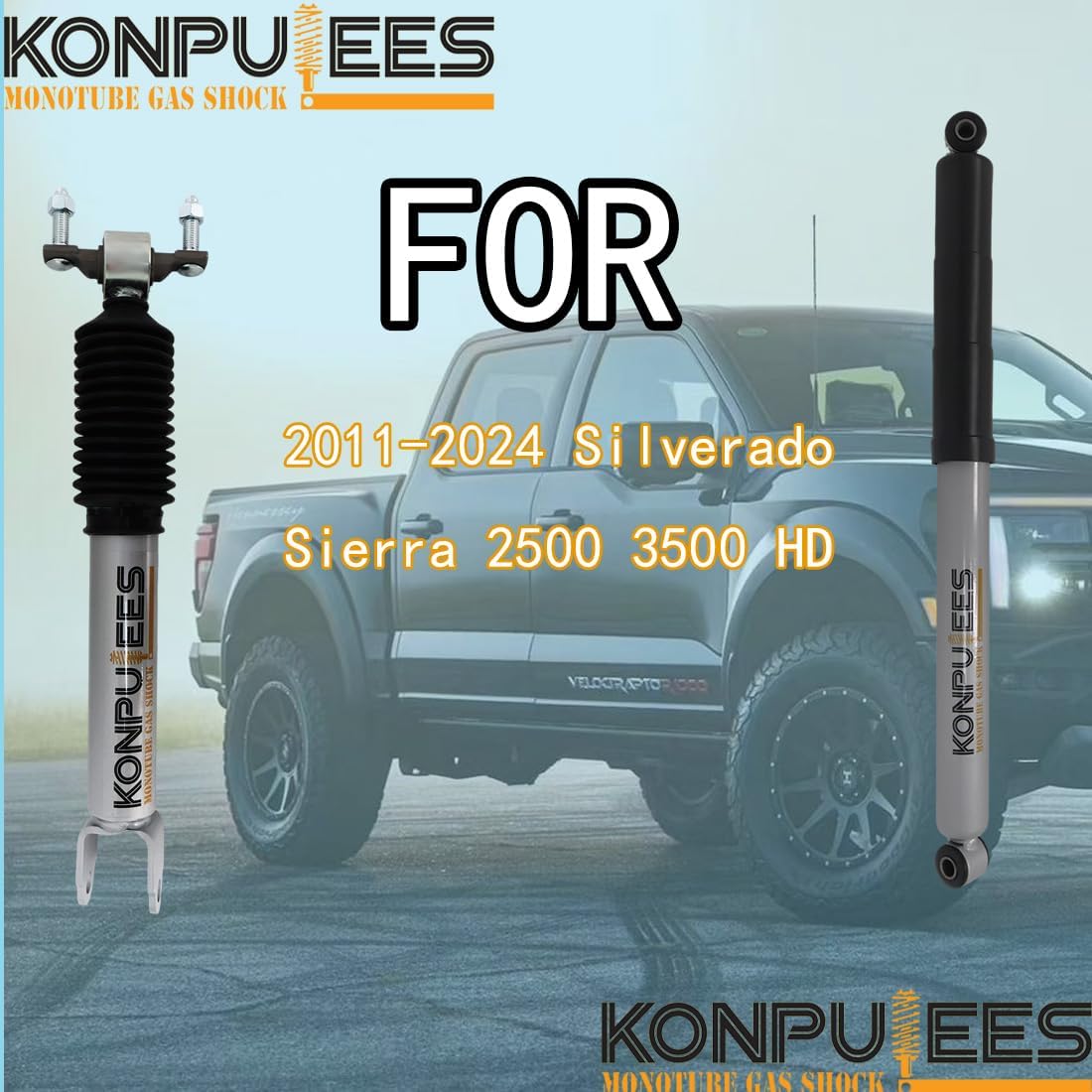 Monotube Gas Shocks Set 24-253161 of 1.5"Front Lift & 0-1" Rear Lift.Compatible with 2011-2024 Silverado Sierra 2500 3500 HD.Replacement OE for 24-196468.