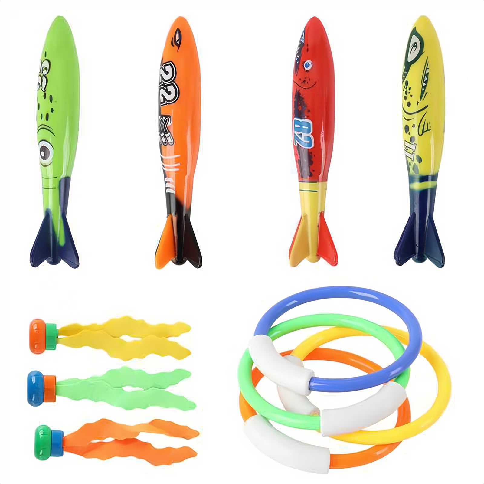 YUBAGOWU Diving Pool Toys for Kids,Swimming Water Toy with Dive Rings,Underwater Playing for Kids 5 12 Years Fun Water Swim Toy for Children (A)