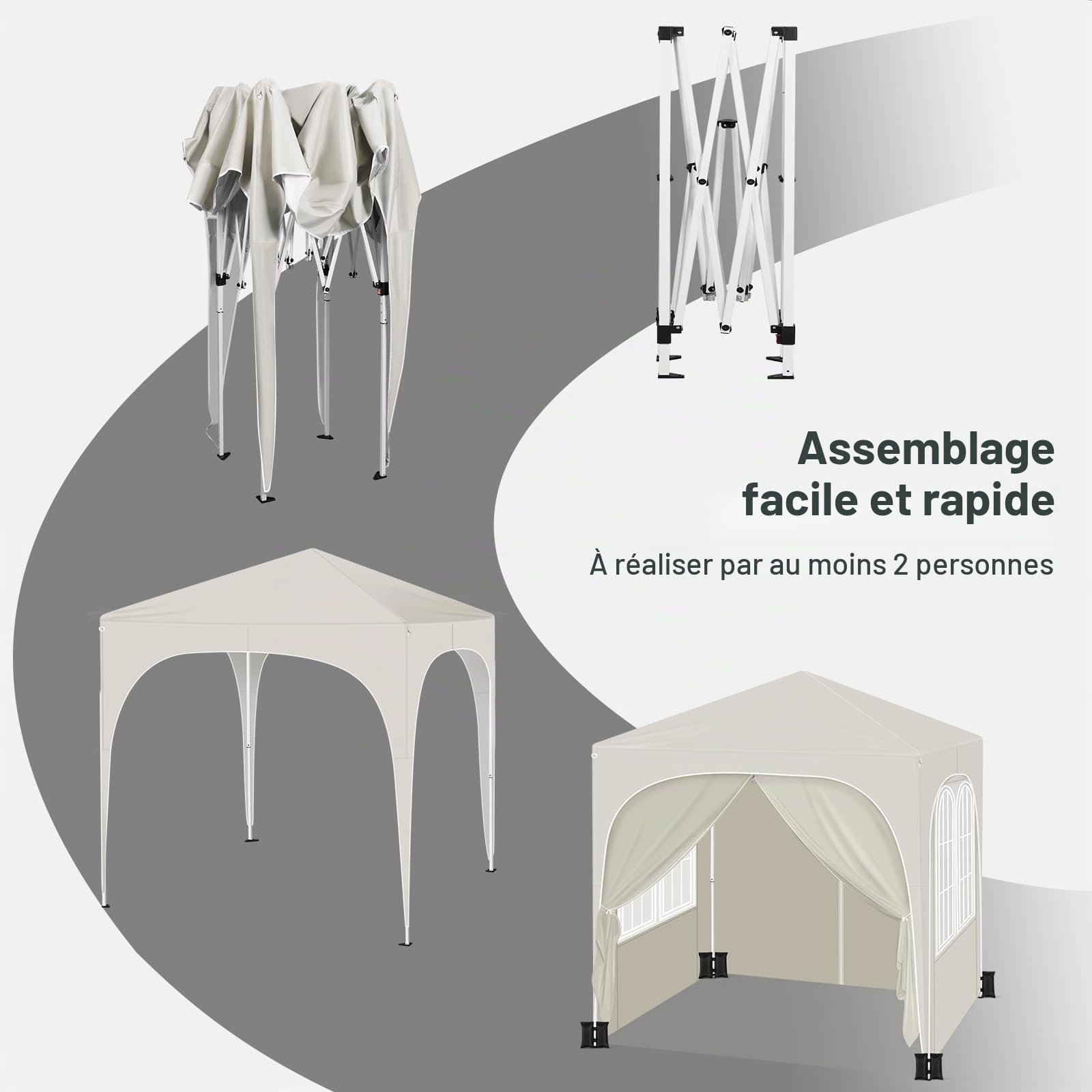 WOLTU Tonnelle Pliable 2x2m Pavillon avec 4 parois avec Sacs de Sable Beige