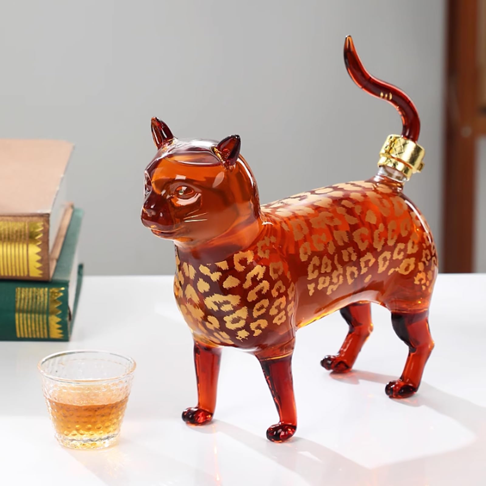 Decantador de licor animales vidrio transparente con cerradura dorada, botella vino vacía recargable 1000 ml, dispensador alcohol creativo for vodka, whisky escocés, jarra,Decantador
