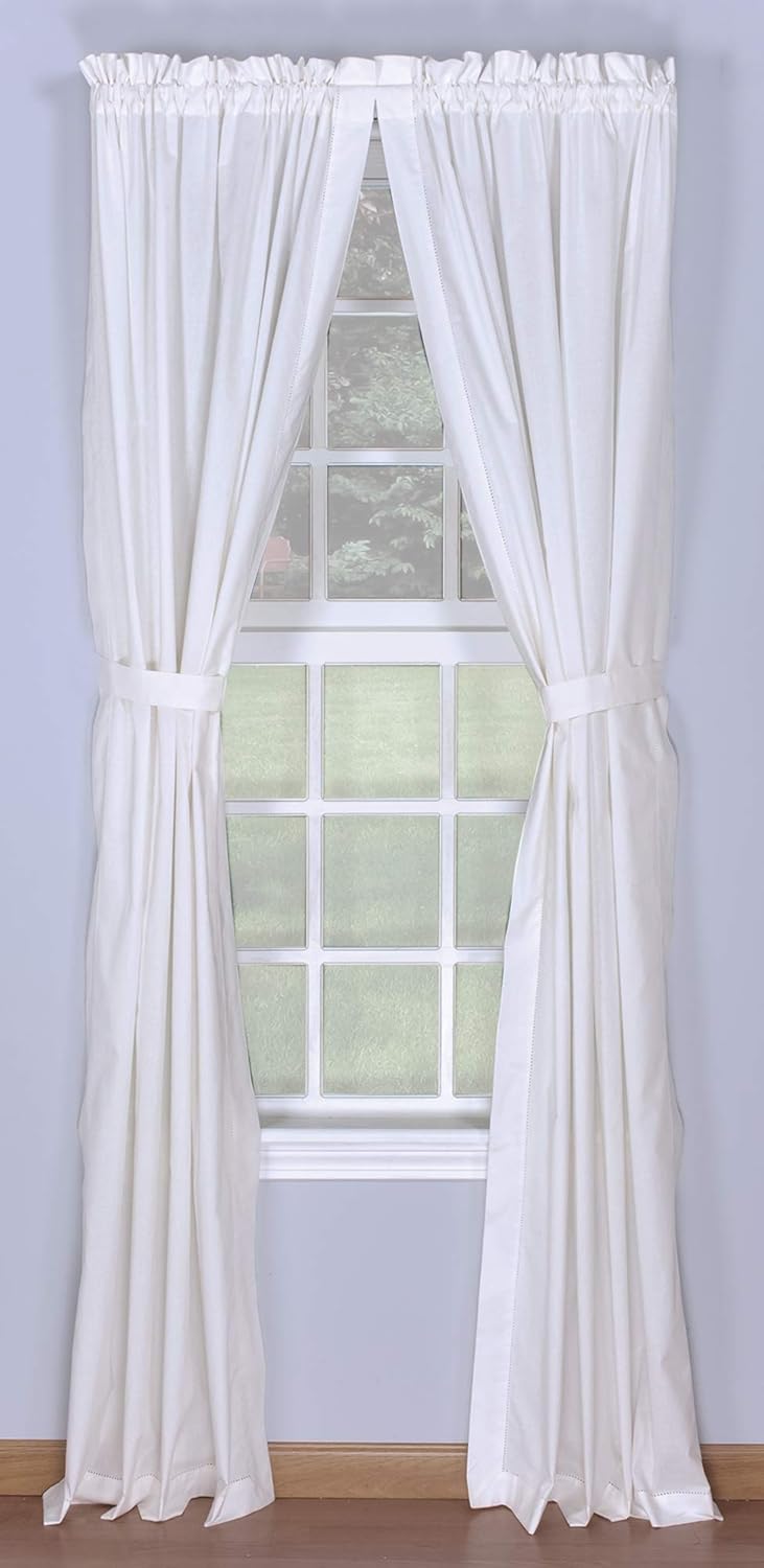 Simplicity 80 Inches Wide x 45 Inches Long Cotton Rod Pocket Curtain Panel Pair, White
