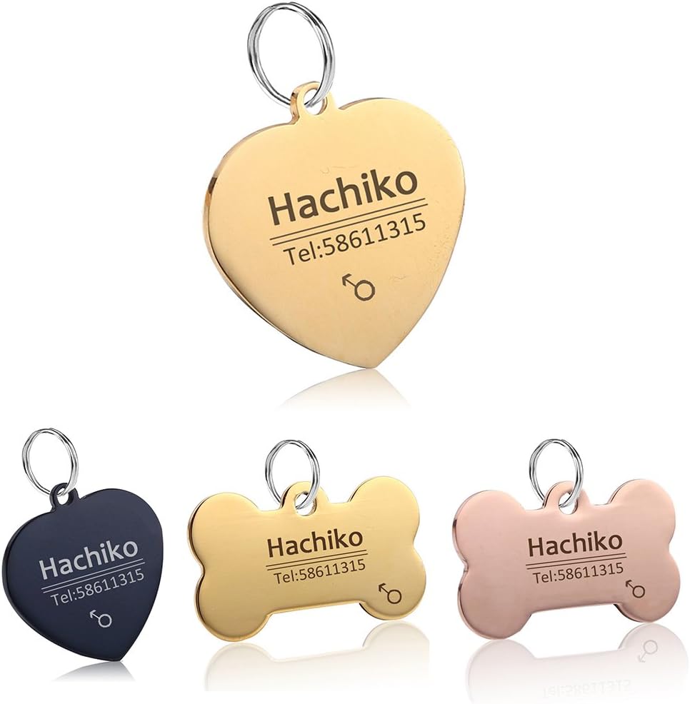 YVYOO Custom Dog Collar Stainless Steel Dog cat tag Free Engraving Pet Dog Collar Accessories ID tag Name Telephone Personalized (Golden Heart, M)
