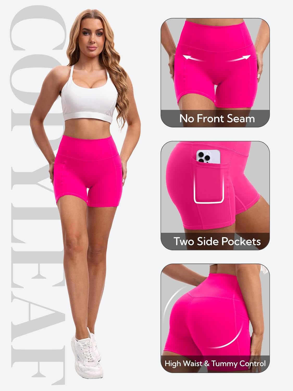 Biker Shorts Women with Pockets 5'' High Waisted Gym Workout Spandex Shorts Tummy Control Yoga Shorts