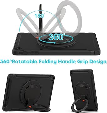 360 Degree Rotating Stand Galaxy Tab A 10.1 2019 Case, Shock-Absorption, Heavy Duty, Handle Included, Android Tablet Galaxy T510/T515 Cover, Fall Prevention, Kids Case, Black
