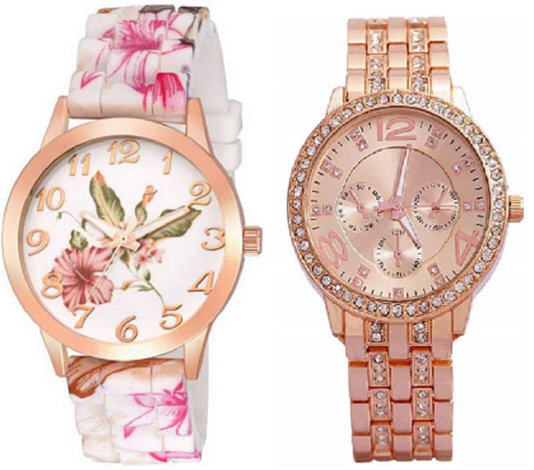 ZUPERIA Combo of Pink Flower Strap and Diamond Studded Analogue Watch for Girls and Women (B08DKN3WMZ) Amazon Price History, Amazon Price Tracker