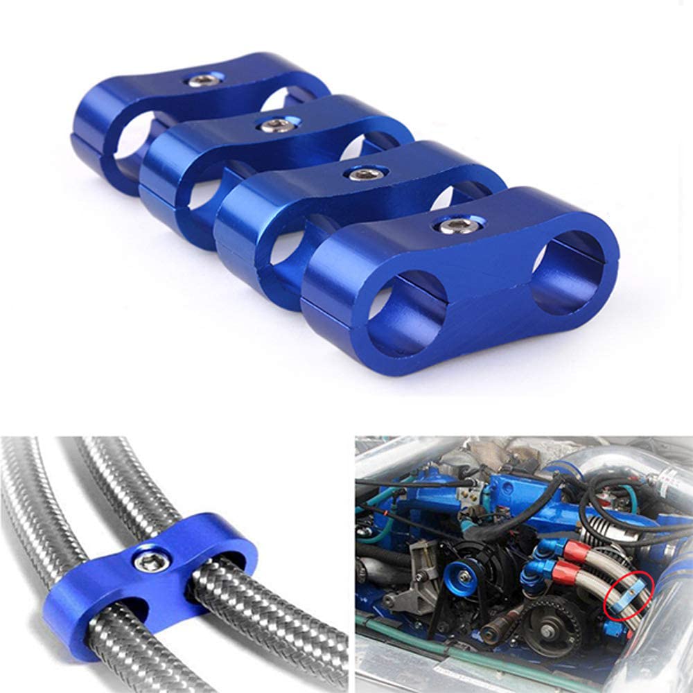 MAKINGTEC 10AN Hose Separator Clamp, 4pcs Aluminum Fuel Line Mounting， Divider Hose， Fitting Adapter Fit for 5/8 Fuel Line, Oil Line, Brake Line, Water Pipe, and Gas Line, Blue