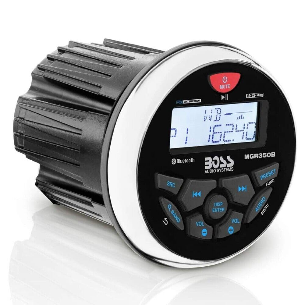 KIT SET PER BOSS AUDIO SYSTEMS MCKGB350W.6 1 kit marino con ricevitore AM/FM bluetooth waterproof, una coppia di altoparlanti MR6W da 16,5 cm 6,5" 90 watt rms 180 watt max e una dipole antenna, 1 kit