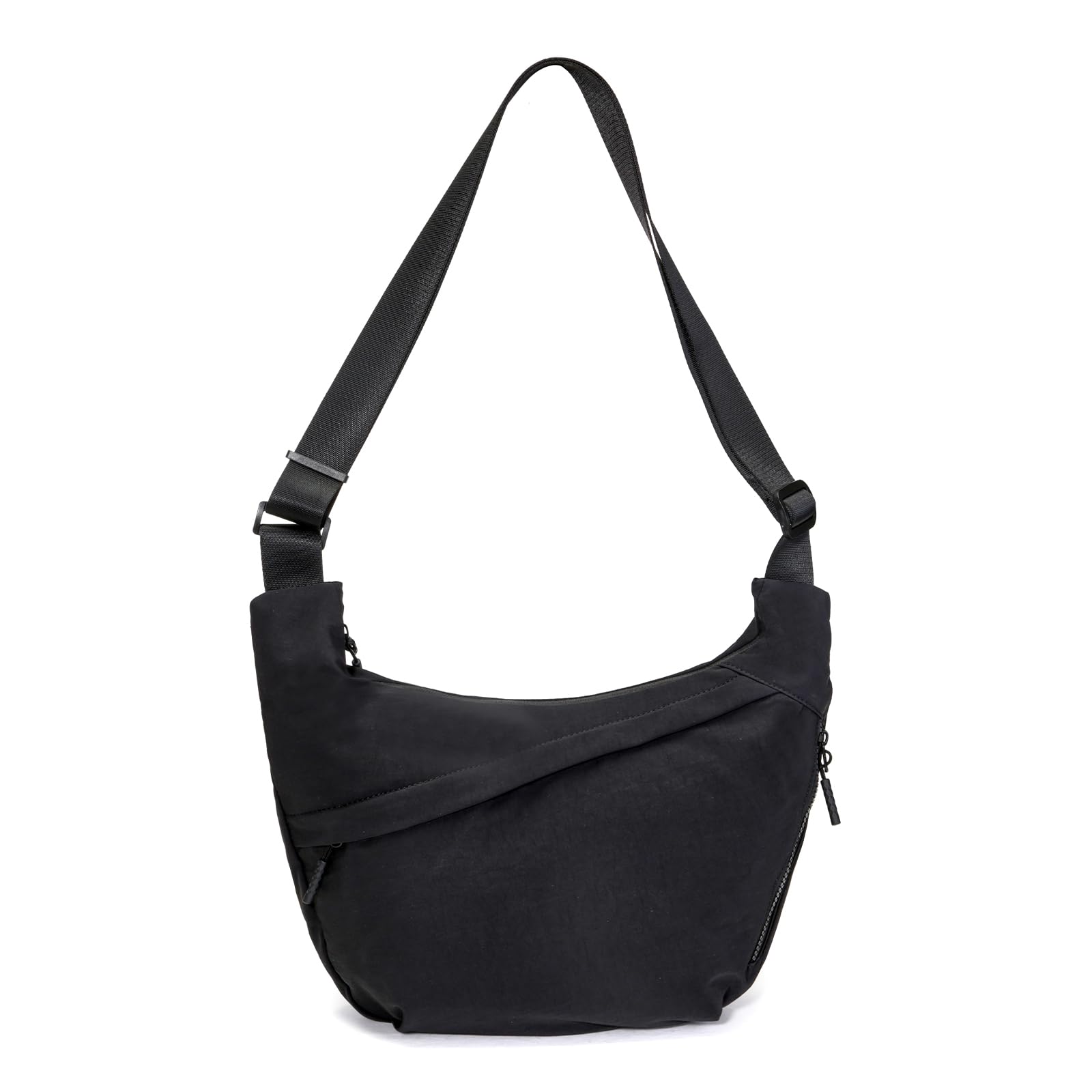 Medium Crescent Crossbody Bag for Women & Men, Lightweight Sling Bag with Adjustable Strap and 3 Zipper Pockets