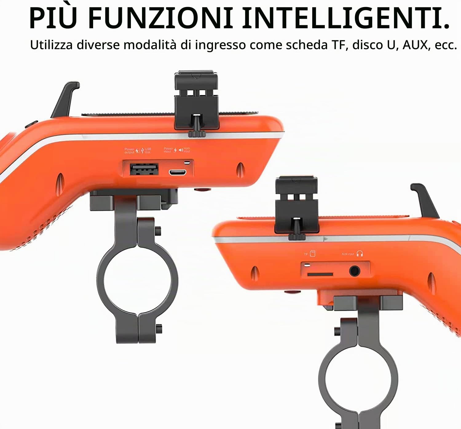 UPPEL Altoparlante Bluetooth Bicicletta 10 in 1 – Supporto Cellulare Bicicletta – Power Bank/Campanello/Microfono – Modalità TF/SD/AUX – Estremamente & Tempo Libero Ciclismo Bicicletta Arancione