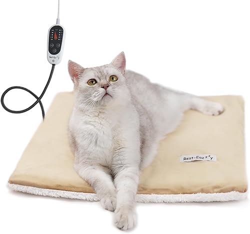 Rest-Eazzzy Pet Heating Pad Indoor, Dog Heating Pad Mat with Removable Cover, 5 Level Timer 5 Level Temperature, Electric Pet Warming Mat for Cat