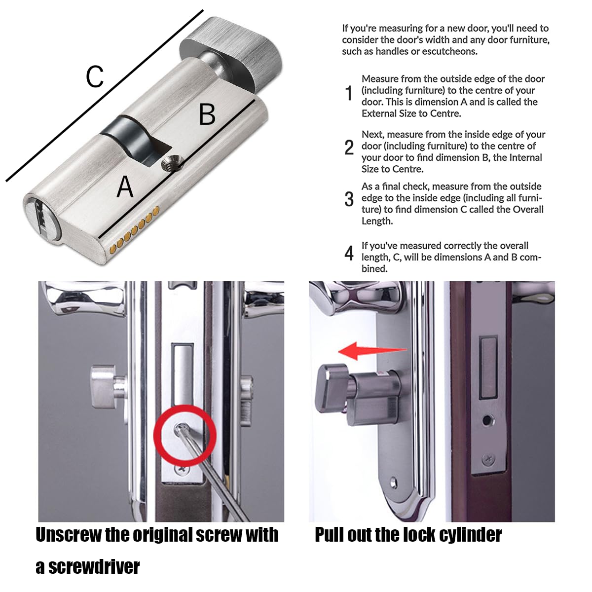 35T/35 Thumb Turn Euro Cylinder Lock (70mm), Euro Door Barrel Lock with 3 Keys - Image 2