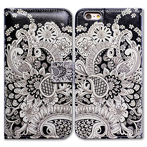 Iphone 6S Plus Case, Iphone 6 Plus Case, Bcov White Flowers Leather Flip Wallet Case Cover With Card Slot Holder Kickstand For Iphone 6S+/Iphone 6+ #TOP2