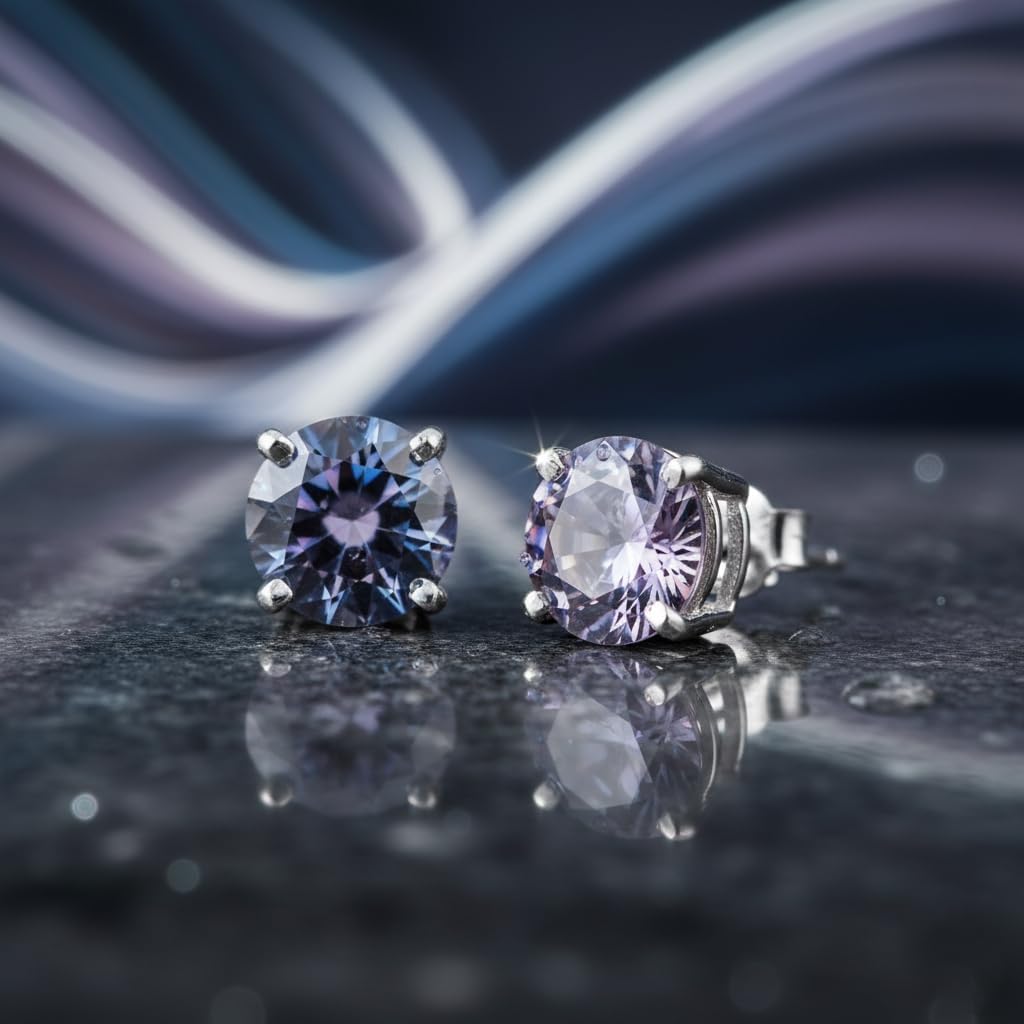 REAL-GEMS Certified Natural Diamond Stud Earrings for Women in 925 Sterling Silver with Multiple Carat and Color Options