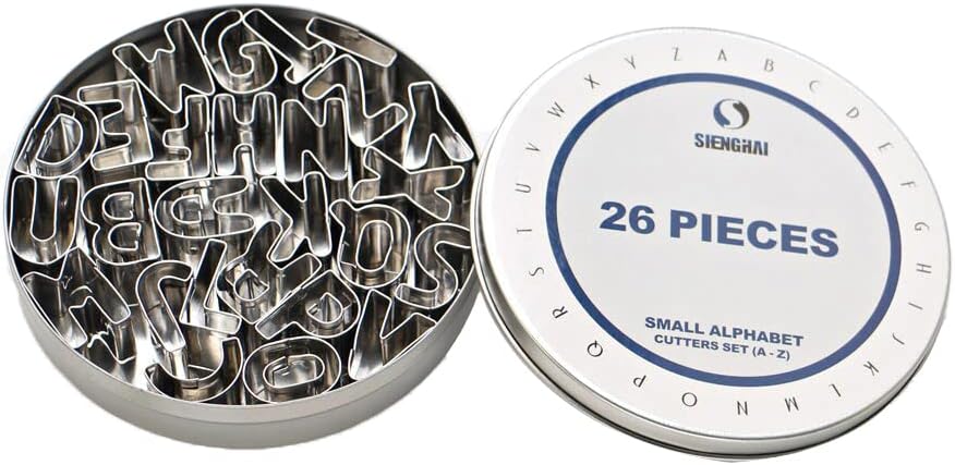 ShengHai 26-Piece Small Alphabet Cutters Set (A - Z), Stainless Steel Decorating Tools Letters Fondant Cutters