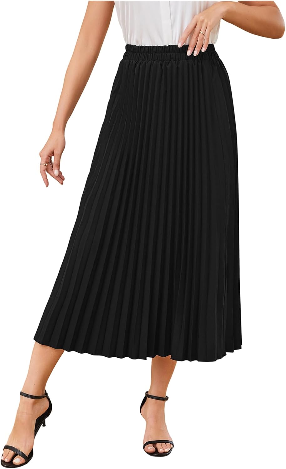 SweatyRocks Women's Casual Solid Longline Pleated Long Skirt
