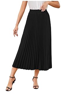 SweatyRocks Womens Casual Solid Longline Pleated Long Skirt