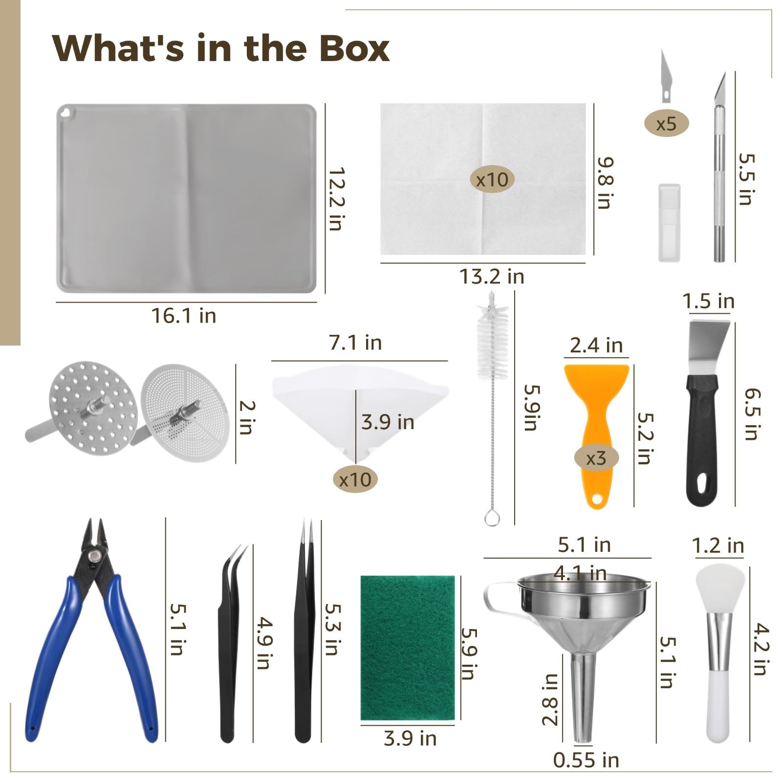 Kit de impresora 3D de resina de 40 piezas, incluye embudo de acero inoxidable, alfombrilla de silicona, tijeras de precisión y herramientas para impresión de alta precisión