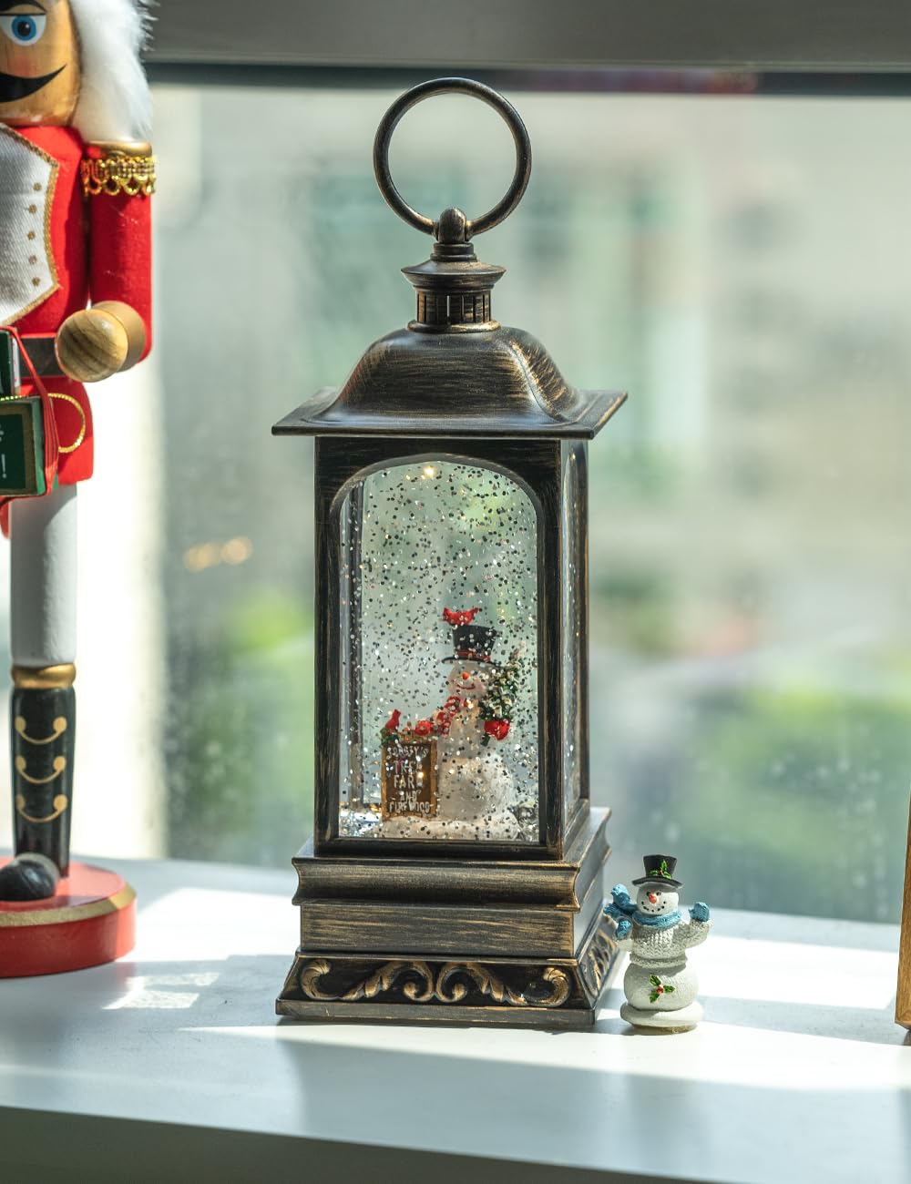 9" Snowman Scene Christmas Tree Snow Globe with Rotating Glitter - Music Box