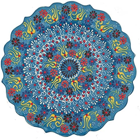 Ayennur Turkish Decorative Plate 9.85"(25cm) Handmade Ceramic Ornament for Home&Office Wall Hanging Decor (Blue)