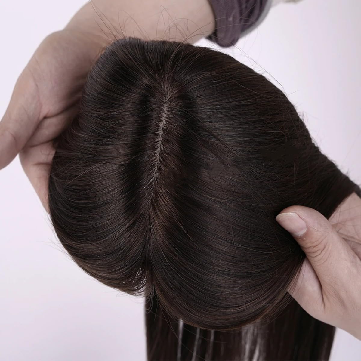 Damen Topper Haarteil mit Highlights, Braun-Blond Gesträhnt, Clip-In Echthaar Verlängerung (#2, 12”)