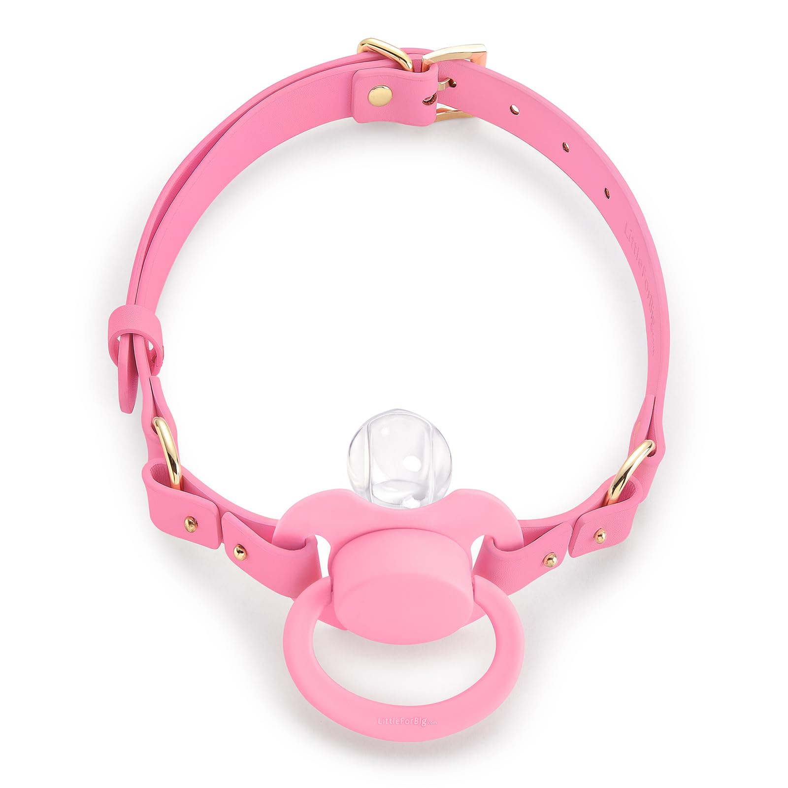 LittleForBig Leather Adjustable Strap Gen II Pacifier & Gag Set – DIY Mix & Match Design, Swap Colors and Styles for Personalized Looks Dark Pink
