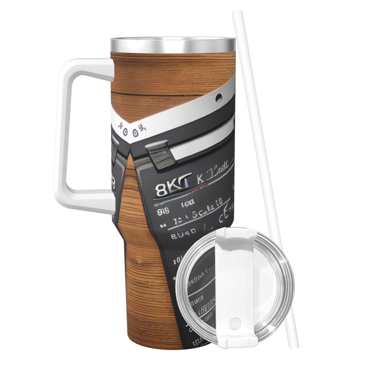 Movies Wasserflasche mit Klappbrett-Muster, Edelstahl, doppelwandig, isoliert, mit Griff und Strohhalm-Deckel, 1,2 l