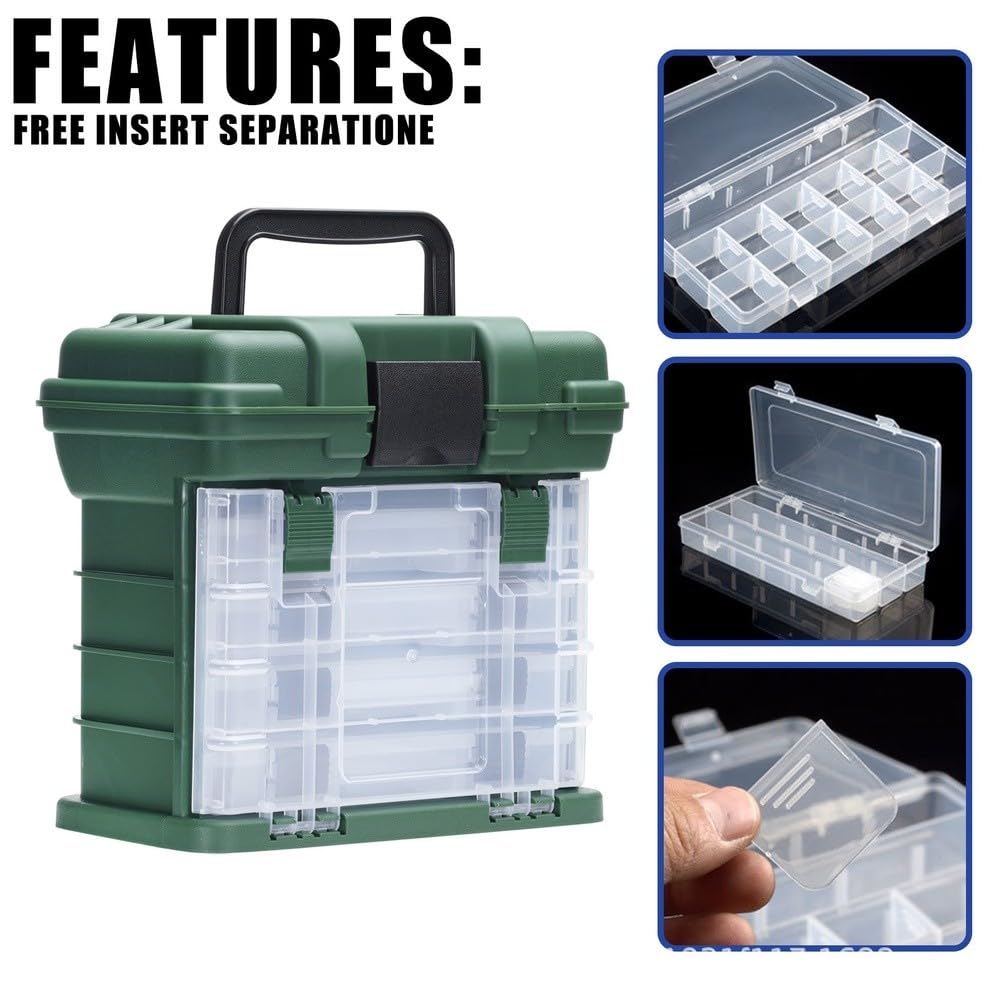 Caja de aparejos de pesca multifuncional con asa, organizador de almacenamiento de polipropileno impermeable con cajones, señuelos, ganchos y equipo