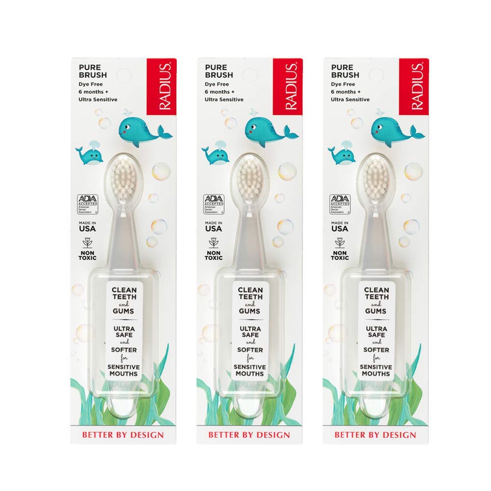 Pure Baby Toothbrush, Designed for Delicate Teeth and Gums, For Children 6 to 18 Months Old (Pack of 3)