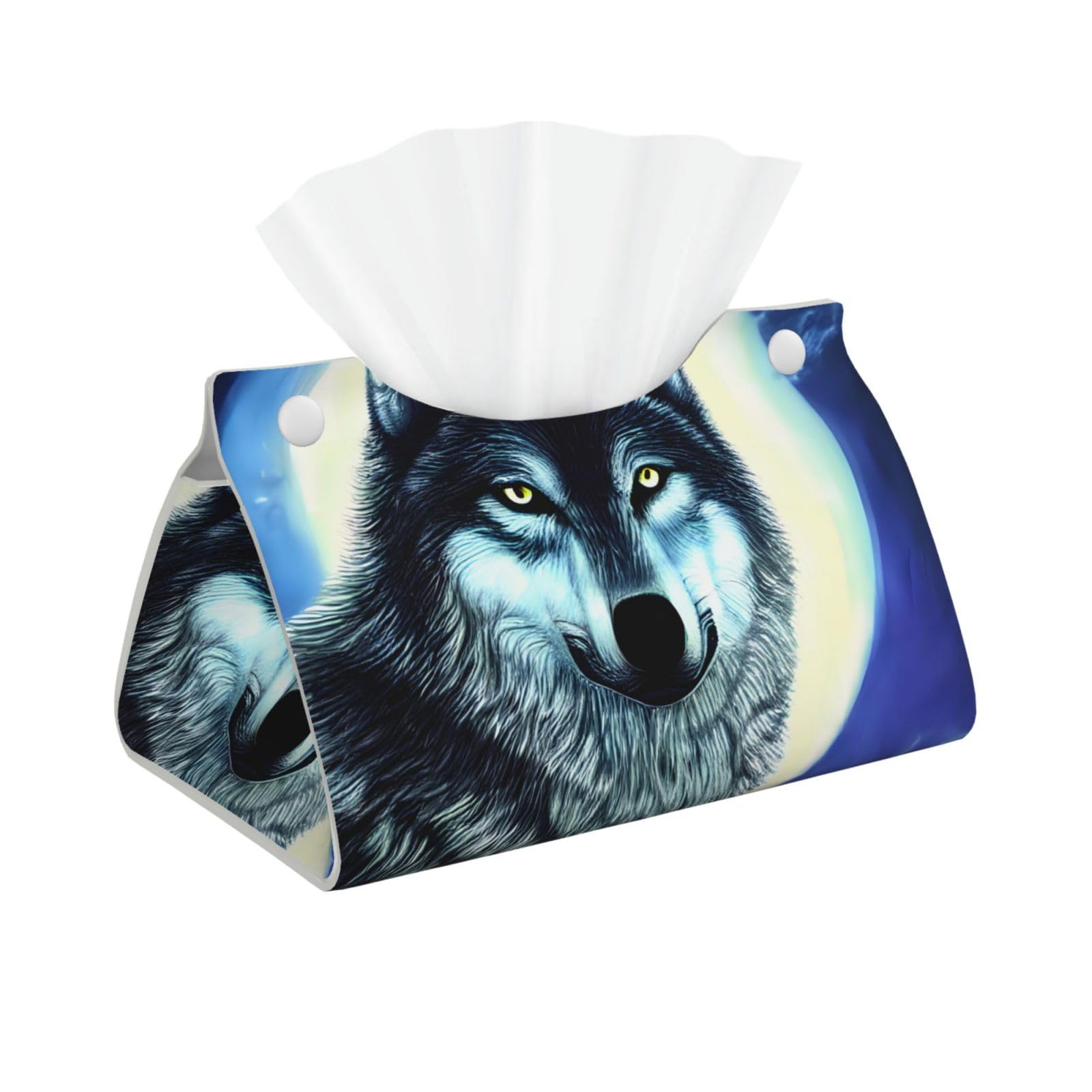 wolf under moon Long Leather Tissue Box Cover-Waterproof PU Leather Tissue Holder for Bathroom, Decorative Rectangular Tissue Case