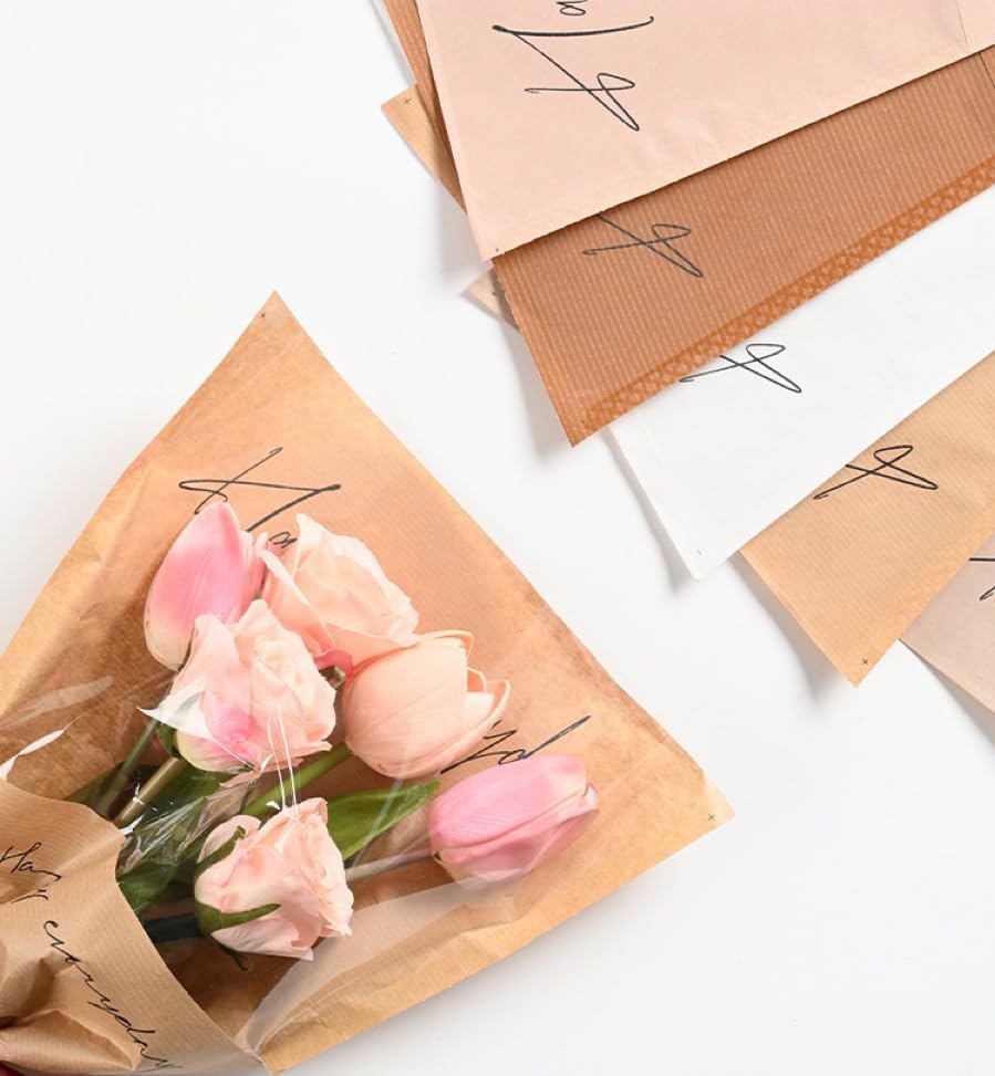 Miniatura 8 de 60 bolsas de regalo de flores de 11 x 5.1 x 17.3 pulgadas, fundas de papel kraft para ramos, papel de regalo de flores transparentes, bolsa de